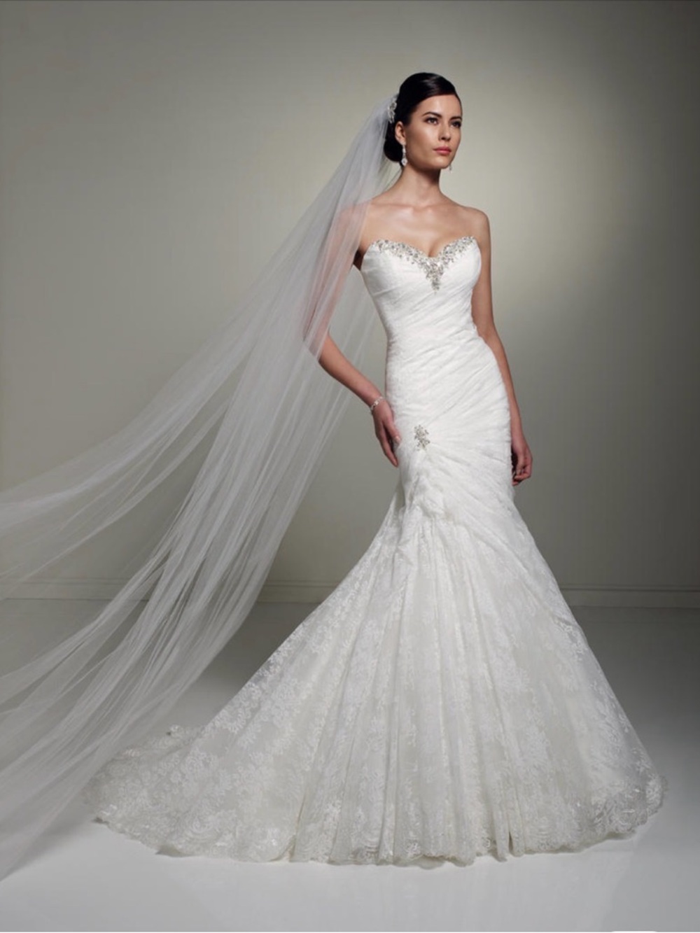 Sophia Tolli White Strapless Lace Mermaid Wedding Dress